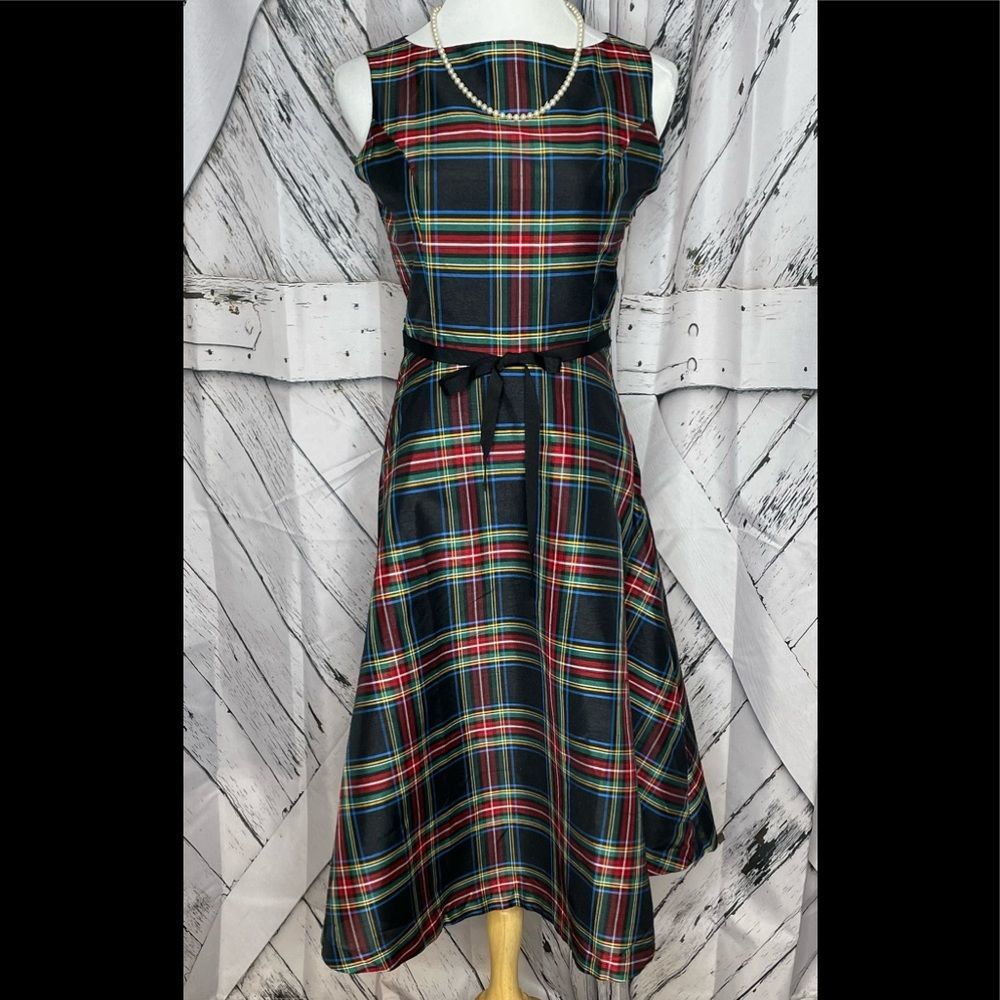 NWT Hope & Henry Black plaid Fit & Flare Dress Sz 8